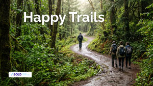 Happy Trails Blog Post Header showing leadership lessons learned along a hike.